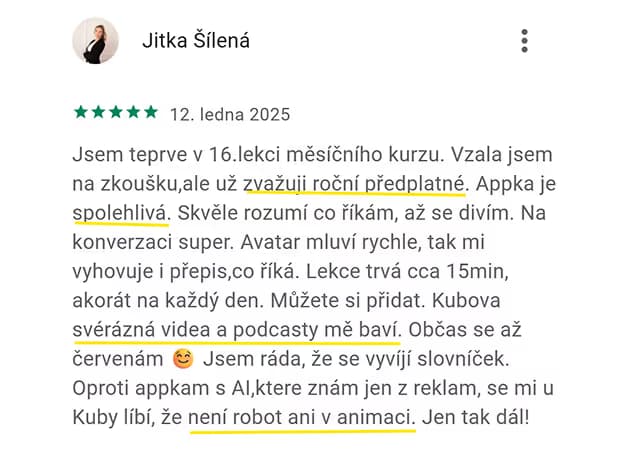 5★ recenze aplikace Kuba English z App Store