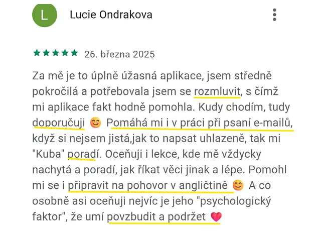 5★ recenze aplikace Kuba English z App Store