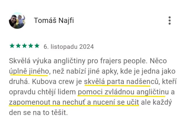 5★ recenze aplikace Kuba English z App Store