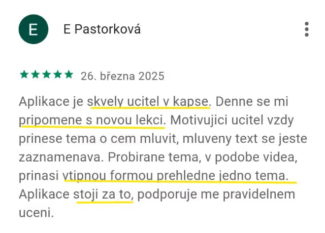 5★ recenze aplikace Kuba English z App Store