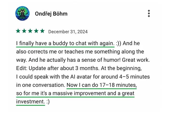 5★ review of the Kuba English app from Google Play