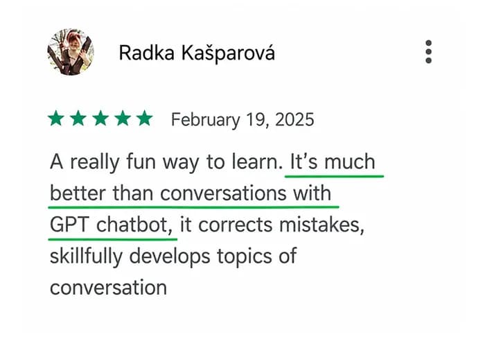 5★ review of the Kuba English app from Google Play