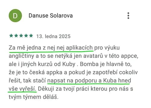 5★ recenze aplikace Kuba English z Google Play