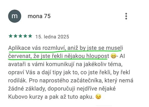 5★ recenze aplikace Kuba English z Google Play